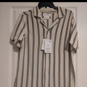 Denim & Flower by Ricky Singh Striped Open Stitch Camp Shirt